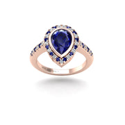 Starry Halo Ring - Blue Sapphire Pear