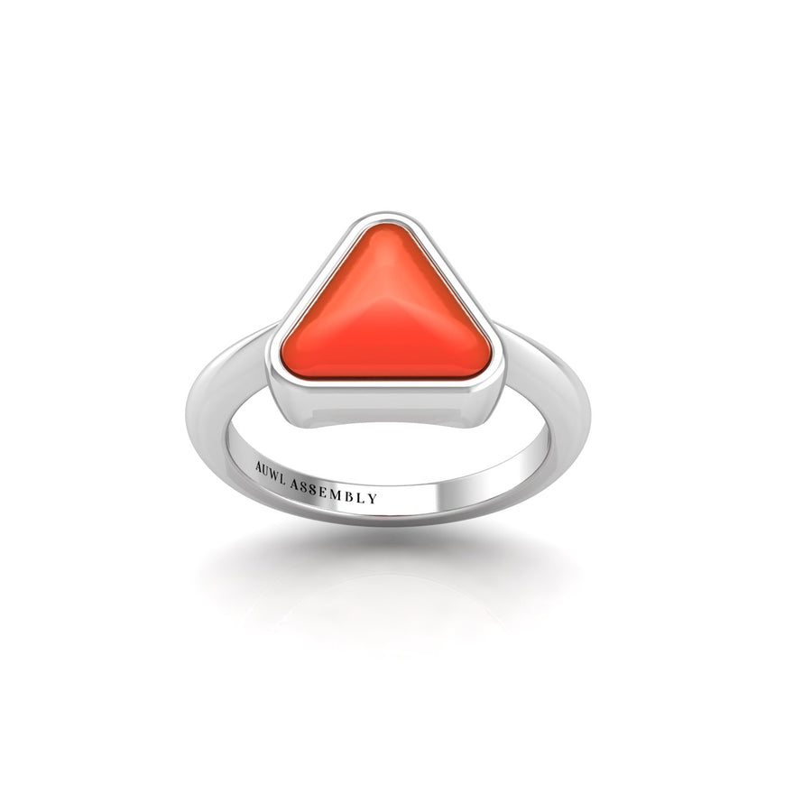 Celestial Solitaire Ring - Red Coral Trillion