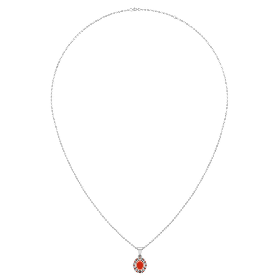 Divine Halo Pendant - Red Coral Oval