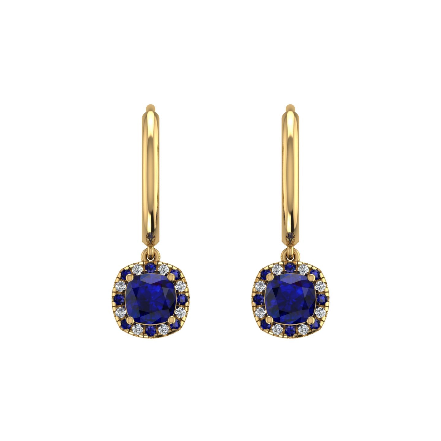Mystic Hoop Earrings - Halo - Blue Sapphire Cushion