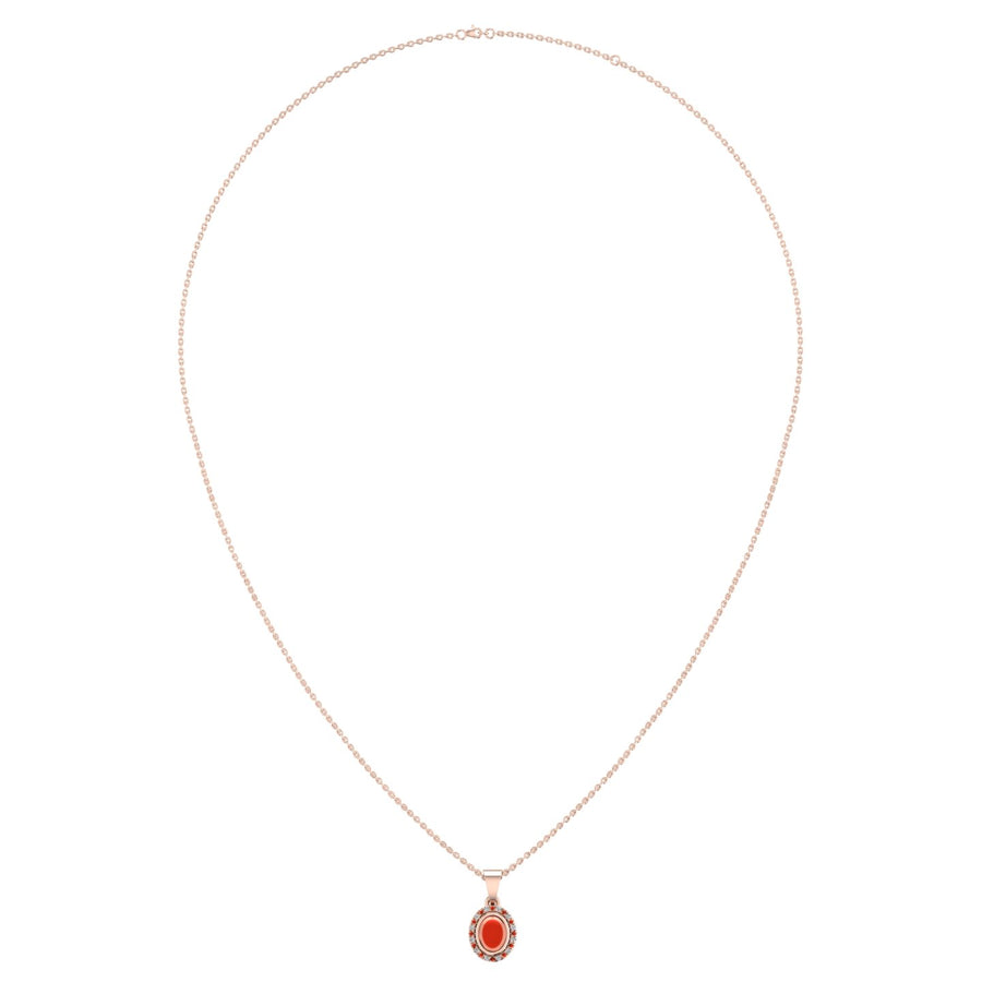 Divine Halo Pendant - Red Coral Oval