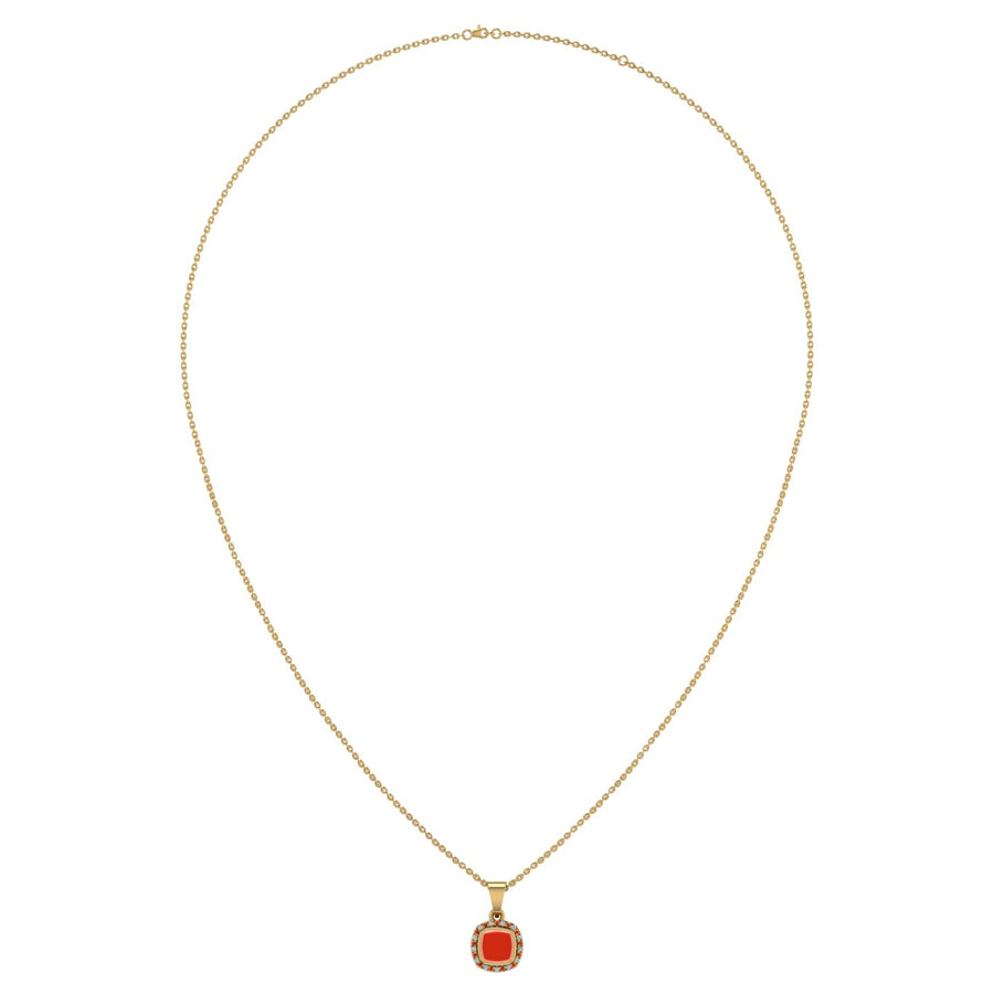 Divine Halo Pendant - Red Coral Cushion