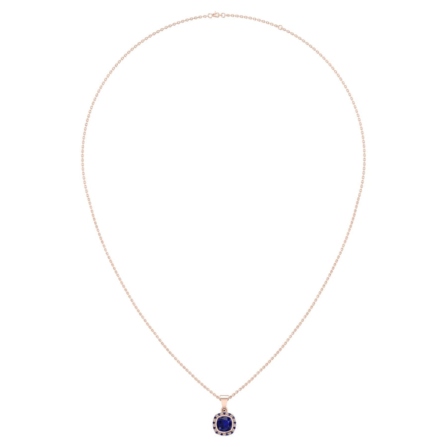 Divine Halo Pendant - Blue Sapphire Cushion