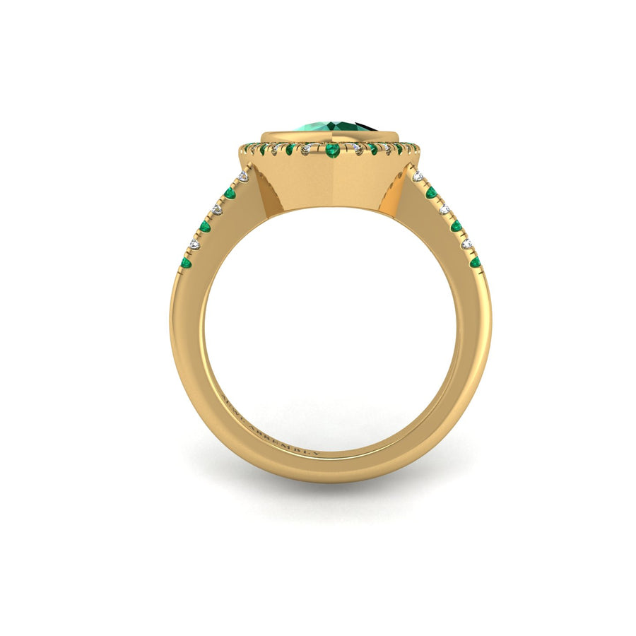 Starry Halo Ring - Emerald Trillion