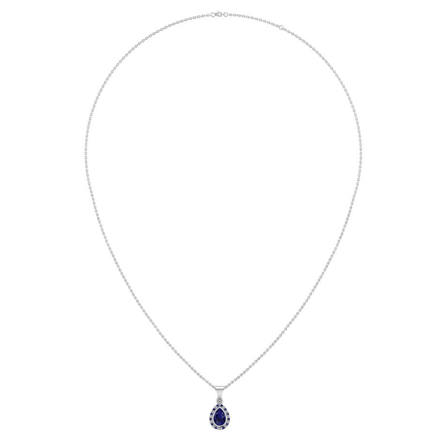 Divine Halo Pendant - Blue Sapphire Pear
