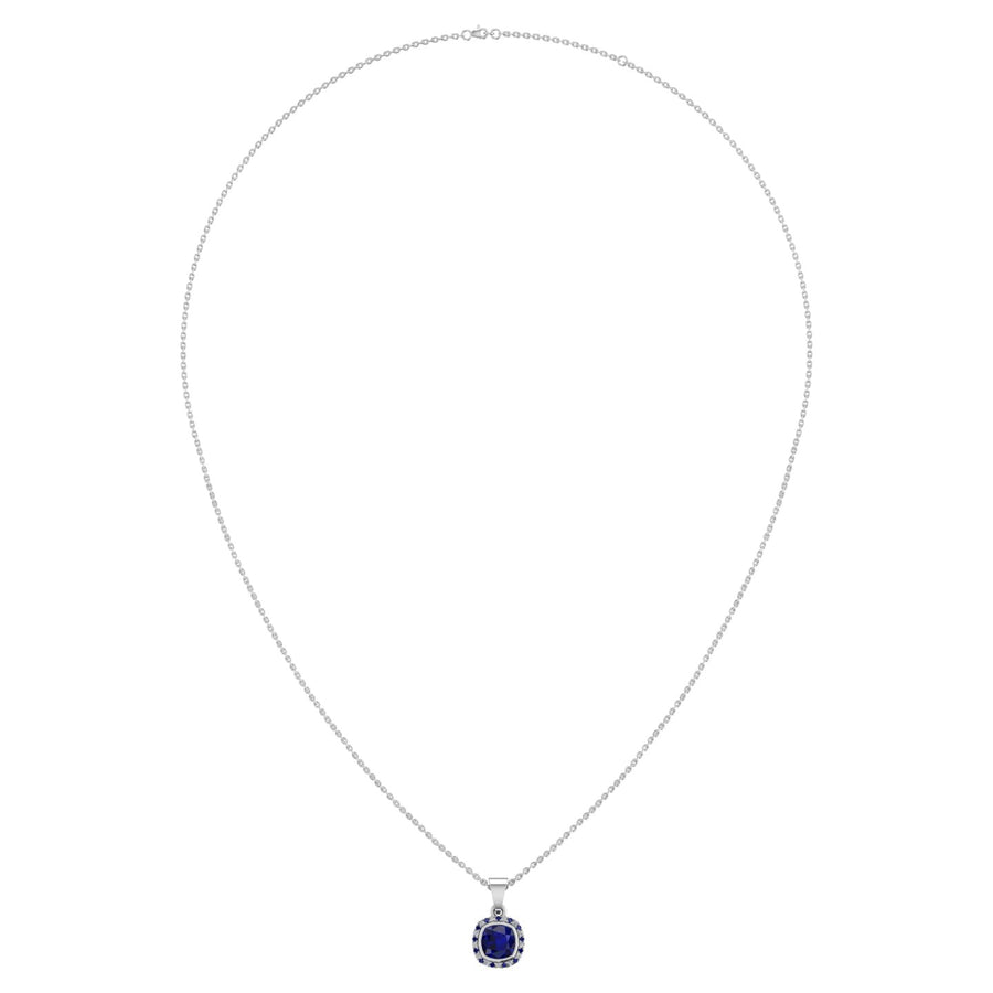 Divine Halo Pendant - Blue Sapphire Cushion
