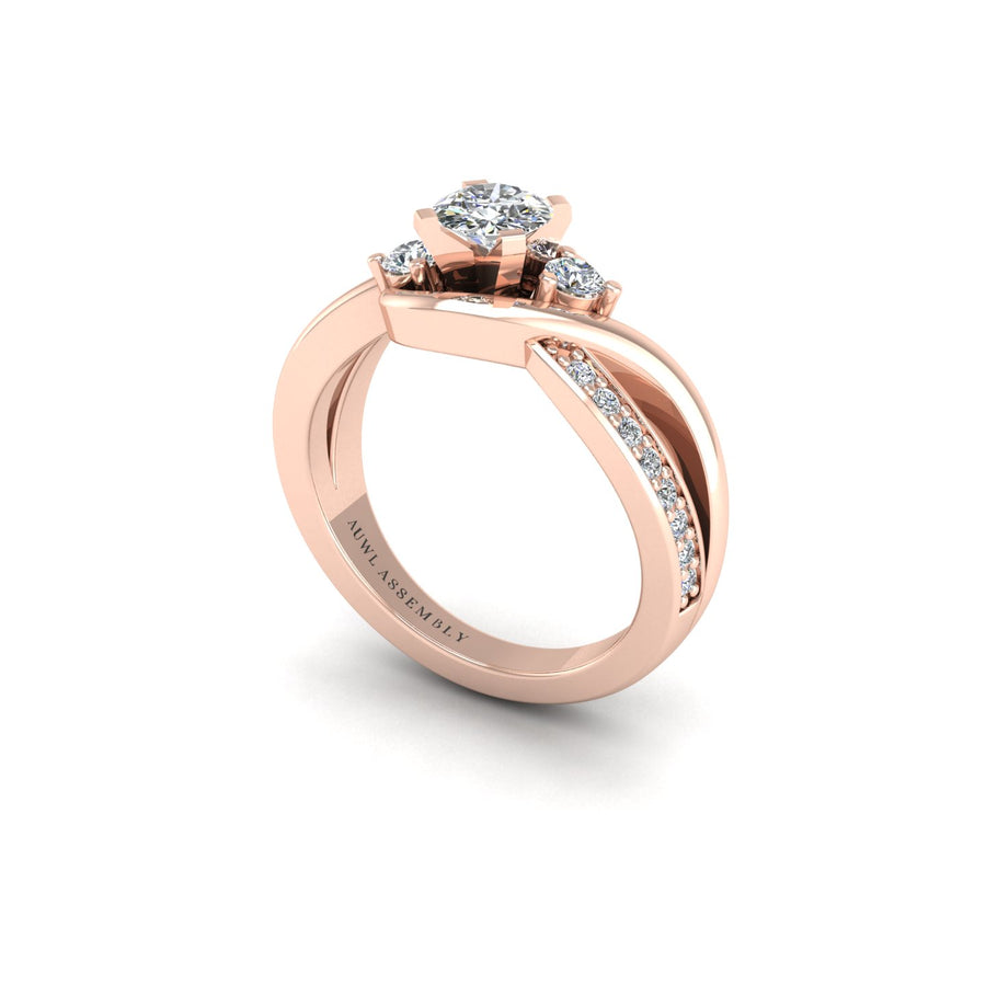 Three stone engagement ring in rose gold – AUWL Assembly