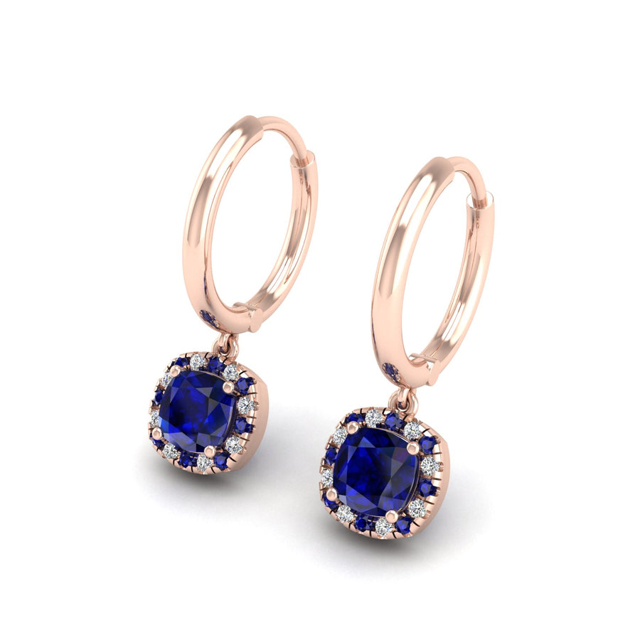 Blue Sapphire Hoop Earrings in Cushion Cut 18k rose gold, Zodiac Birthstone Ring, designed for women, perfect astrology jewelry from Celestial Vibe collection at AUWL assembly