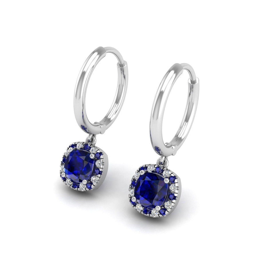 Blue Sapphire Hoop Earrings in Cushion Cut 18k white gold, Zodiac Birthstone Ring, designed for women, perfect astrology jewelry from Celestial Vibe collection at AUWL assembly