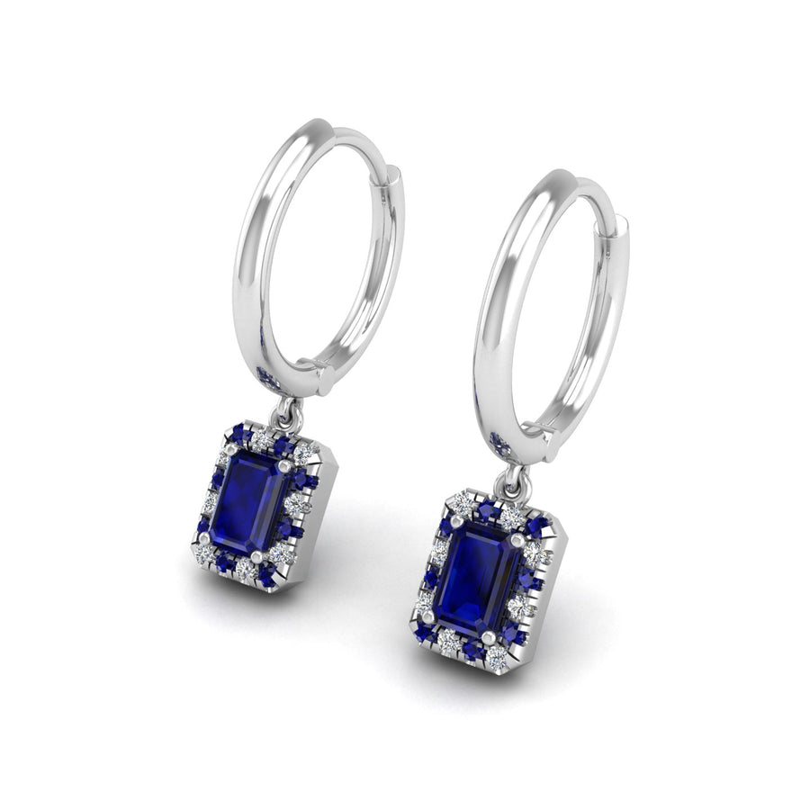 Blue Sapphire Hoop Earrings in Emerald Cut 18k white gold, Zodiac Birthstone Ring, designed for women, perfect astrology jewelry from Celestial Vibe collection at AUWL assembly