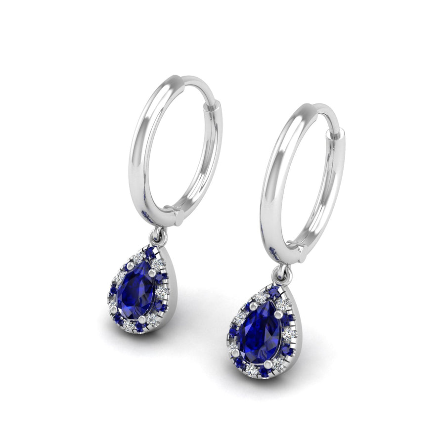 Blue Sapphire Hoop Earrings in Pear Cut 18k white gold, Zodiac Birthstone Ring, designed for women, perfect astrology jewelry from Celestial Vibe collection at AUWL assembly