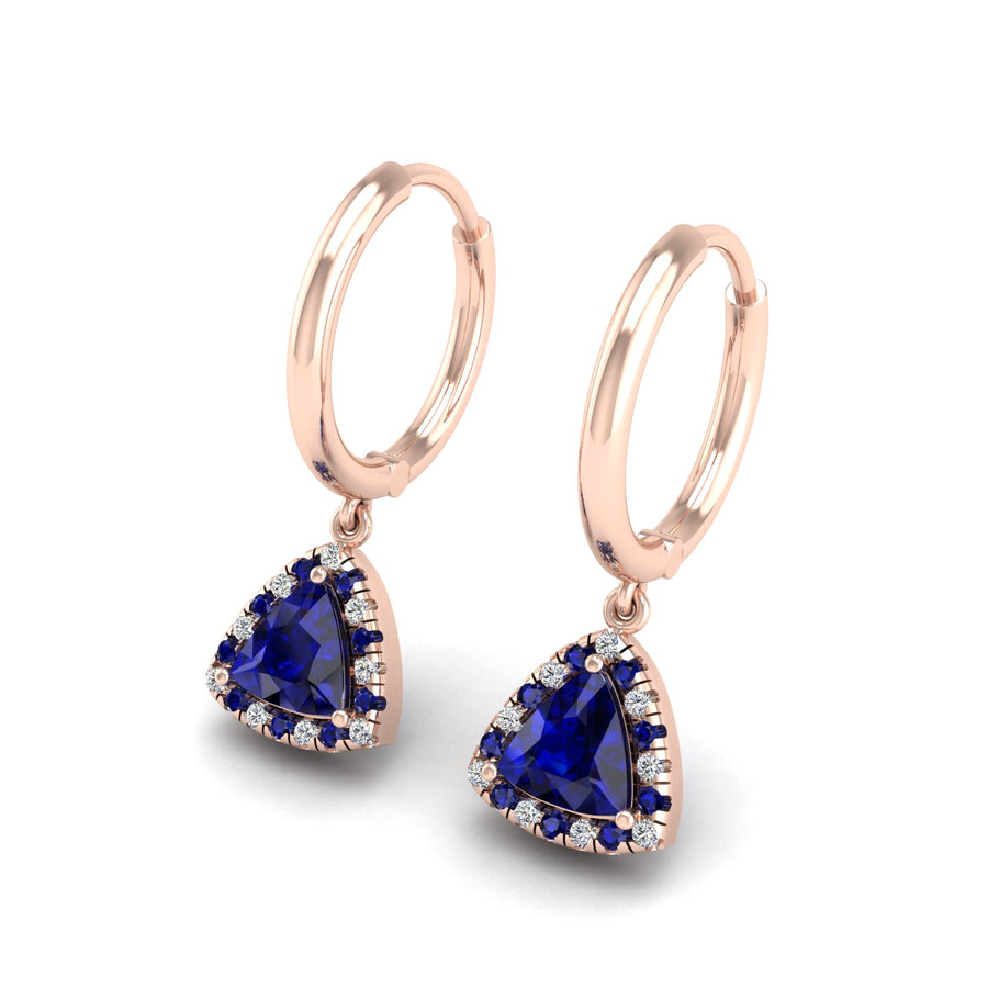 Blue Sapphire Hoop Earrings in Trillion Cut 18k rose gold, Zodiac Birthstone Ring, designed for women, perfect astrology jewelry from Celestial Vibe collection at AUWL assembly