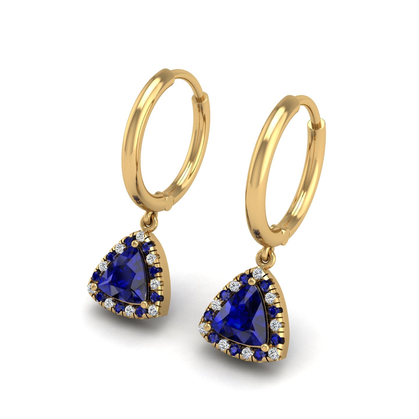 Blue Sapphire Hoop Earrings in Trillion Cut 18k yellow gold, Zodiac Birthstone Ring, designed for women, perfect astrology jewelry from Celestial Vibe collection at AUWL assembly