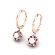Pearl-Ruby Hoop Earrings in Round Cut 18k rose gold, Zodiac Birthstone Ring, designed for women, perfect astrology jewelry from Celestial Vibe collection at AUWL assembly