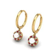Pearl-Ruby Hoop Earrings in Round Cut 18k yellow gold, Zodiac Birthstone Ring, designed for women, perfect astrology jewelry from Celestial Vibe collection at AUWL assembly