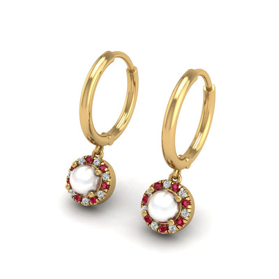 Gold Pearl Ruby Earring for Women