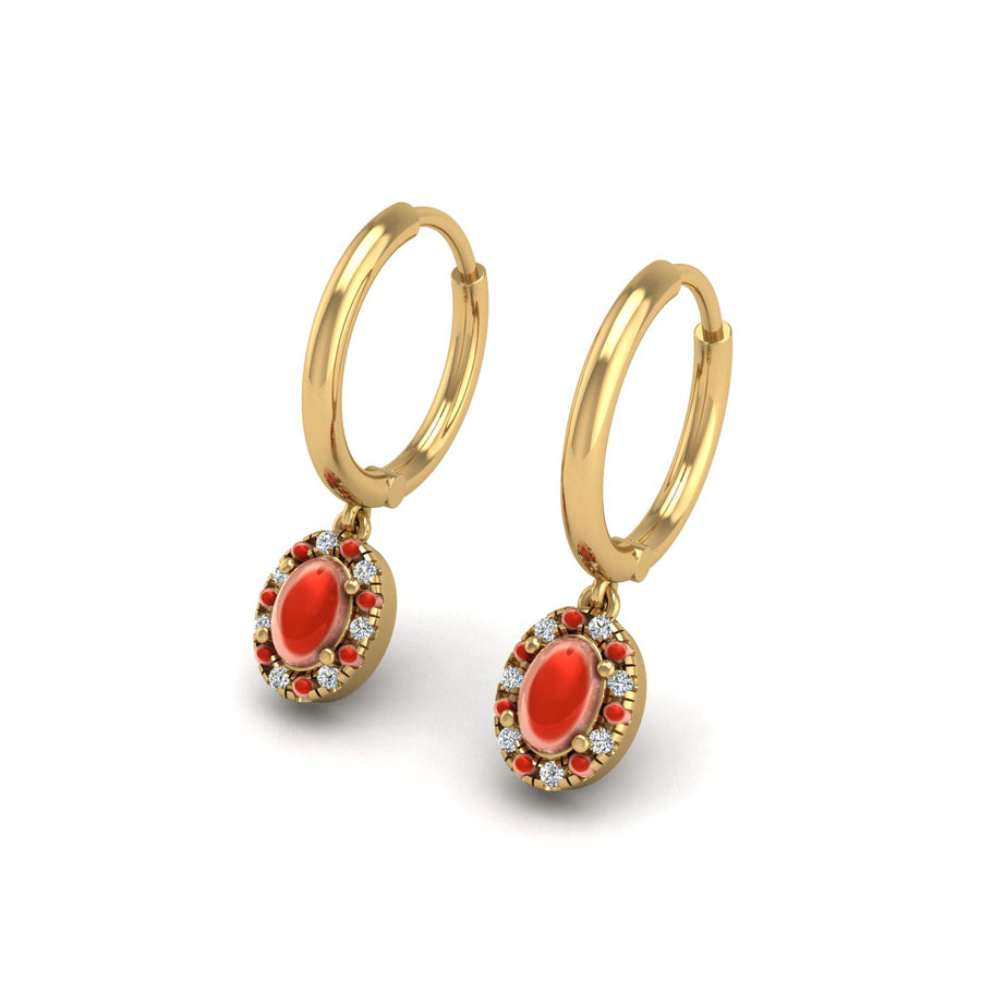 Red Coral Hoop Earrings in Oval Cut 18k yellow gold, Zodiac Birthstone Ring, designed for women, perfect astrology jewelry from Celestial Vibe collection at AUWL assembly