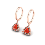 Red Coral Hoop Earrings in Trillion Cut 18k rose gold, Zodiac Birthstone Ring, designed for women, perfect astrology jewelry from Celestial Vibe collection at AUWL assembly