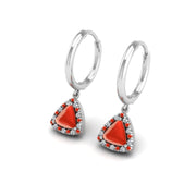 Red Coral Hoop Earrings in Trillion Cut 18k white gold, Zodiac Birthstone Ring, designed for women, perfect astrology jewelry from Celestial Vibe collection at AUWL assembly