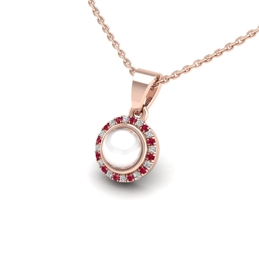 18k rose gold Zodiac birthstone gold chain necklace with pearl-ruby gemstone, designed for women, perfect astrology jewelry from Celestial Vibe collection at AUWL Assembly