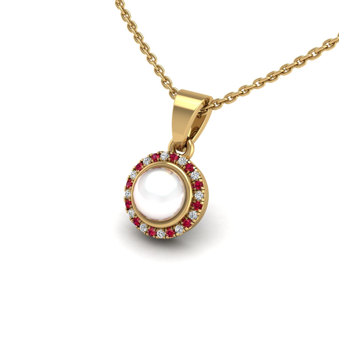 18k yellow gold Zodiac birthstone gold chain necklace with pearl-ruby gemstone, designed for women, perfect astrology jewelry from Celestial Vibe collection at AUWL Assembly
