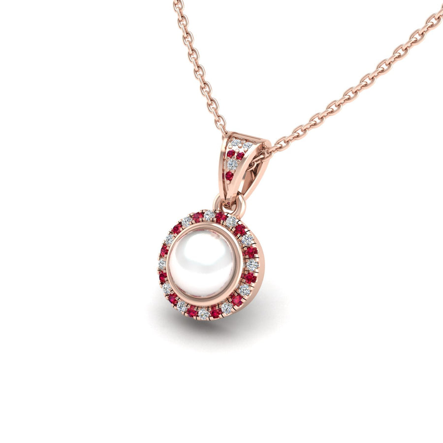 18k rose gold Zodiac birthstone gold chain necklace with pearl, ruby gemstone, designed for women, perfect astrology jewelry from Celestial Vibe collection at AUWL Assembly