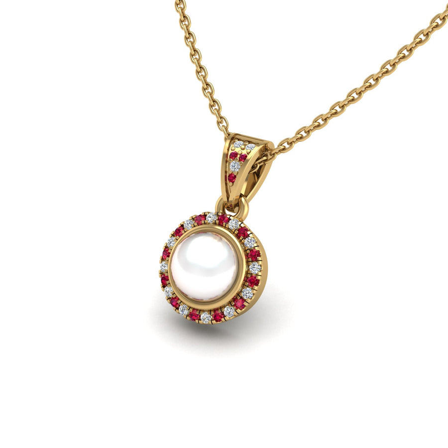 18k yellow gold Zodiac birthstone gold chain necklace with pearl, ruby gemstone, designed for women, perfect astrology jewelry from Celestial Vibe collection at AUWL Assembly