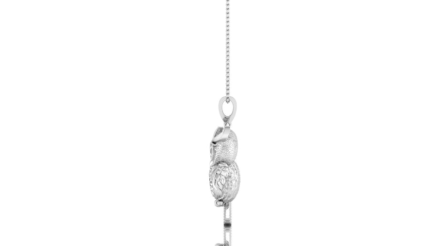 A white gold key-shaped pendant charm hanging from a delicate chain against a plain white background.