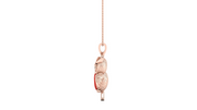 A rose gold pendant necklace featuring a textured, stacked-globe design with a suspended from a delicate rose gold chain against a solid white background.