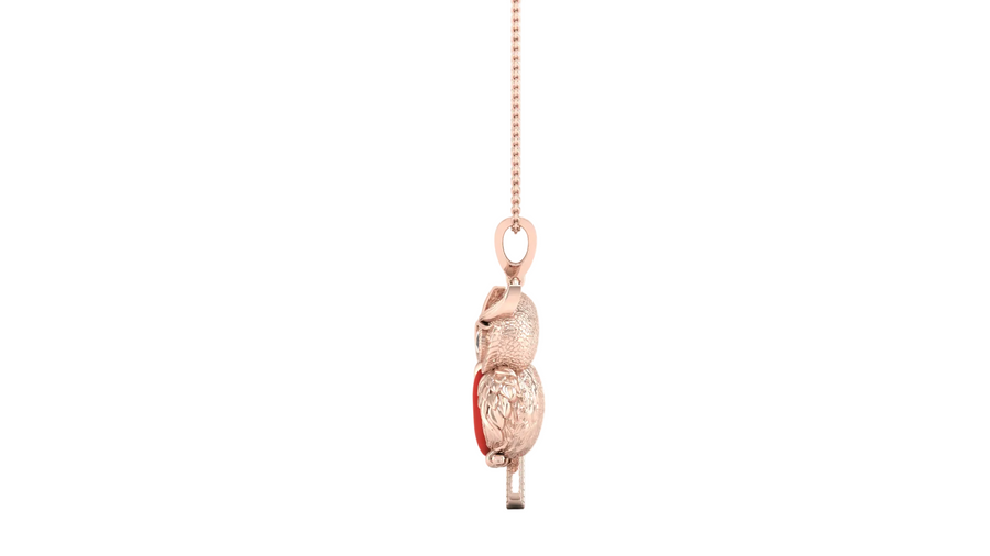 A rose gold pendant necklace featuring a textured, stacked-globe design with a suspended from a delicate rose gold chain against a solid white background.