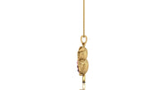 A gold pendant necklace featuring a textured, stacked-pebble design with a small dark red ruby gemstone accent, hanging from a delicate gold chain against a plain white background.