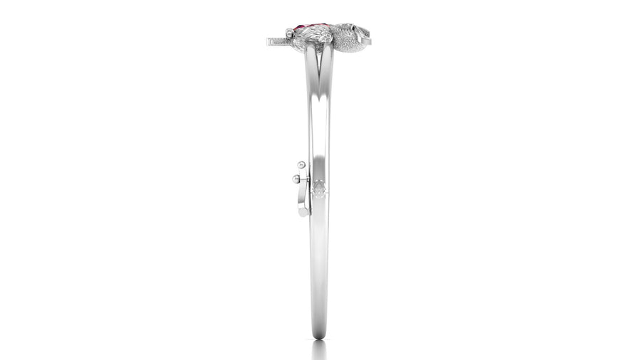 A white gold diamond ring shown in a side profile view against a solid white background.