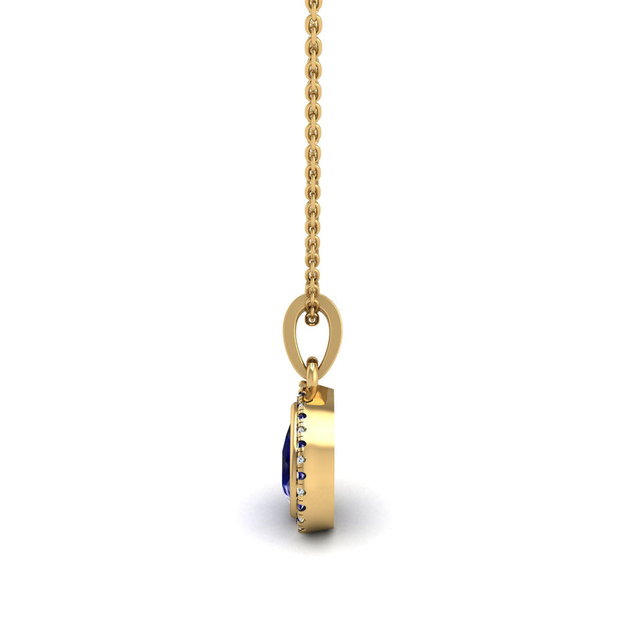 Divine Halo Pendant - Blue Sapphire Pear