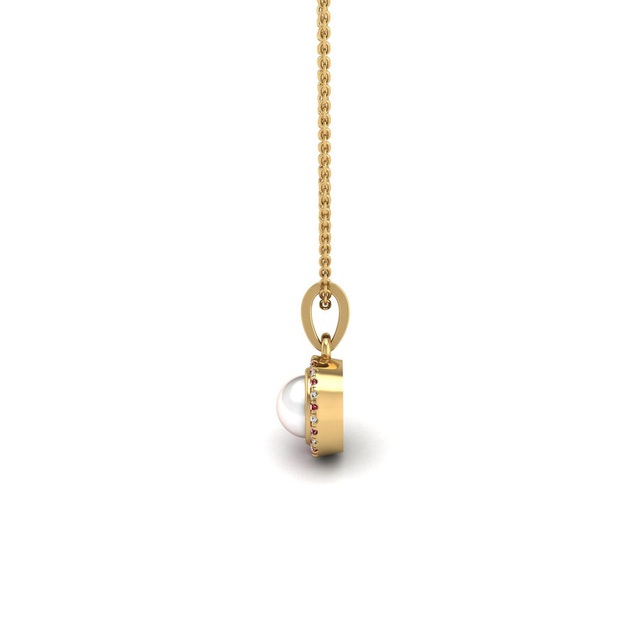 Divine Halo Pendant - Pearl-Ruby Round