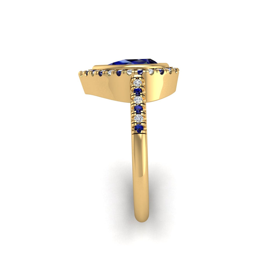 Starry Halo Ring - Blue Sapphire Pear