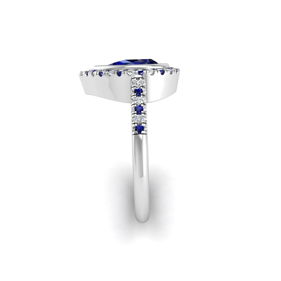 Starry Halo Ring - Blue Sapphire Pear