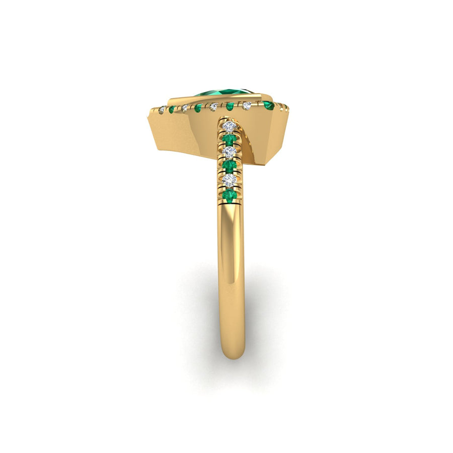 Starry Halo Ring - Emerald Trillion