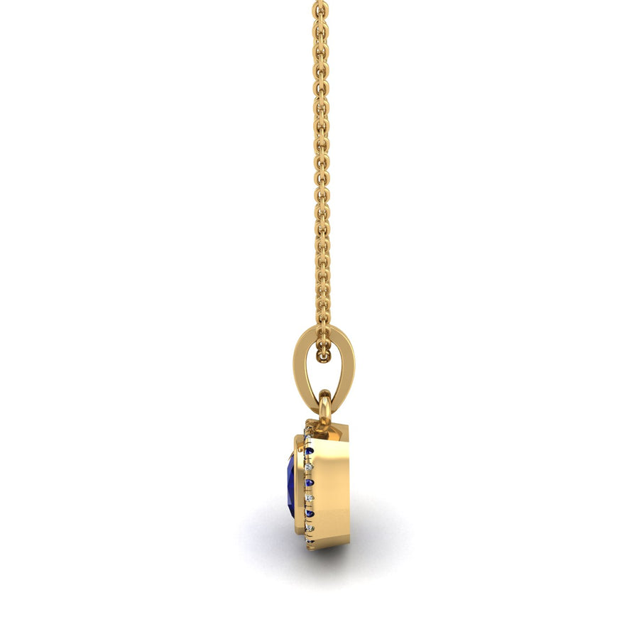 Divine Halo Pendant - Blue Sapphire Cushion