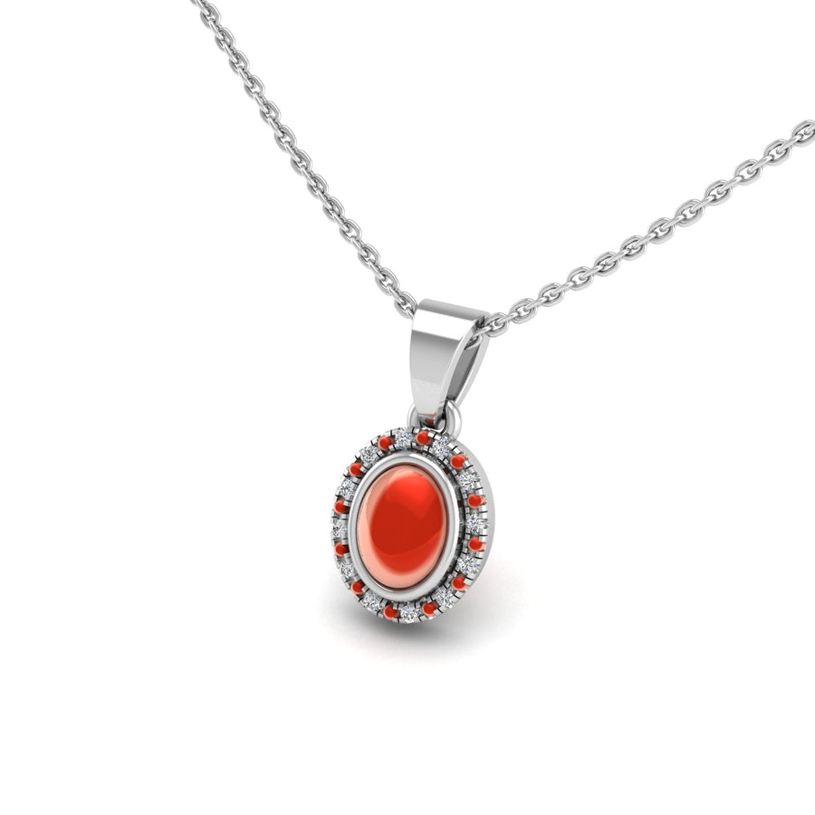 18k white gold Zodiac birthstone gold chain necklace with red coral gemstone, designed for women, perfect astrology jewelry from Celestial Vibe collection at AUWL Assembly