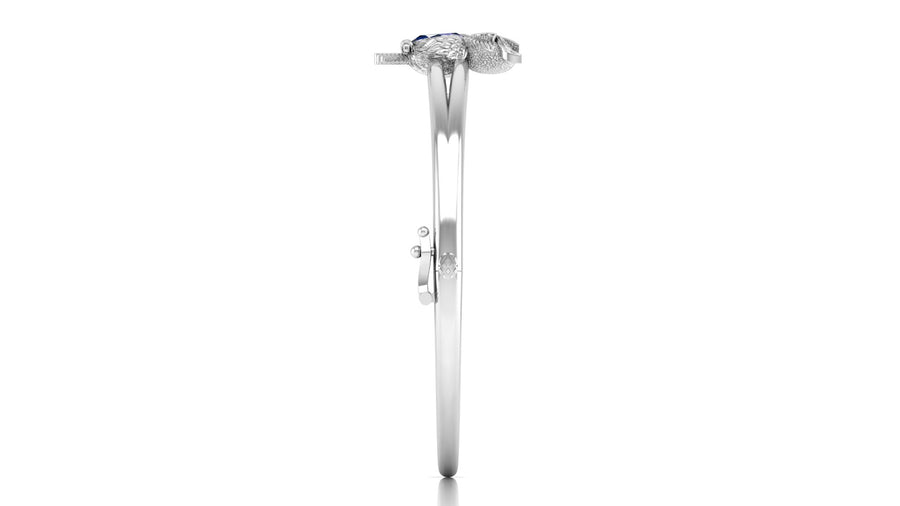 A white gold diamond ring shown in a side profile view against a solid white background.