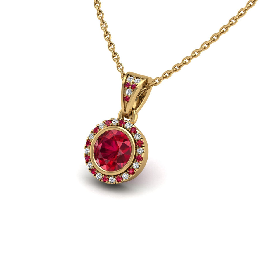 18k yellow gold Zodiac birthstone gold chain necklace with ruby gemstone, designed for women, perfect astrology jewelry from Celestial Vibe collection at AUWL Assembly