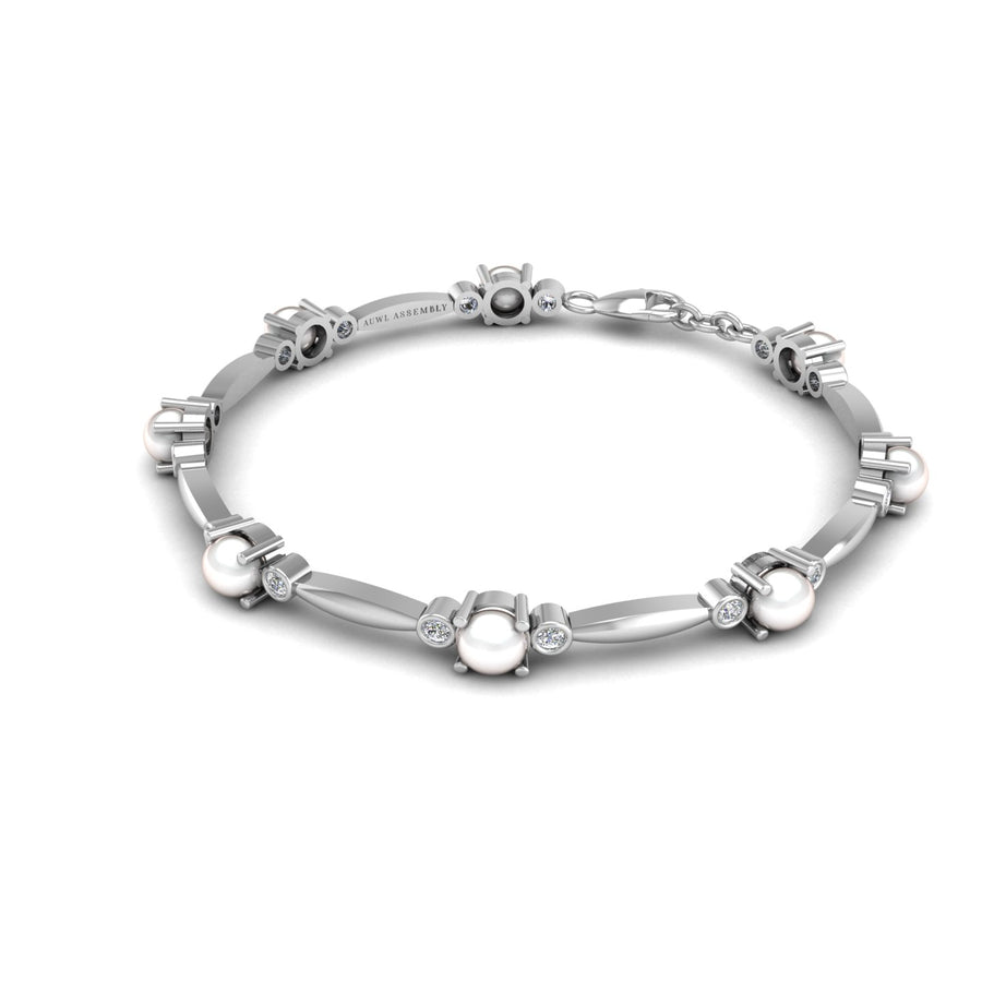 18k white gold Zodiac birthstone bracelet with pearl-diamond gemstone, designed for women, perfect astrology jewelry from Celestial Vibe collection