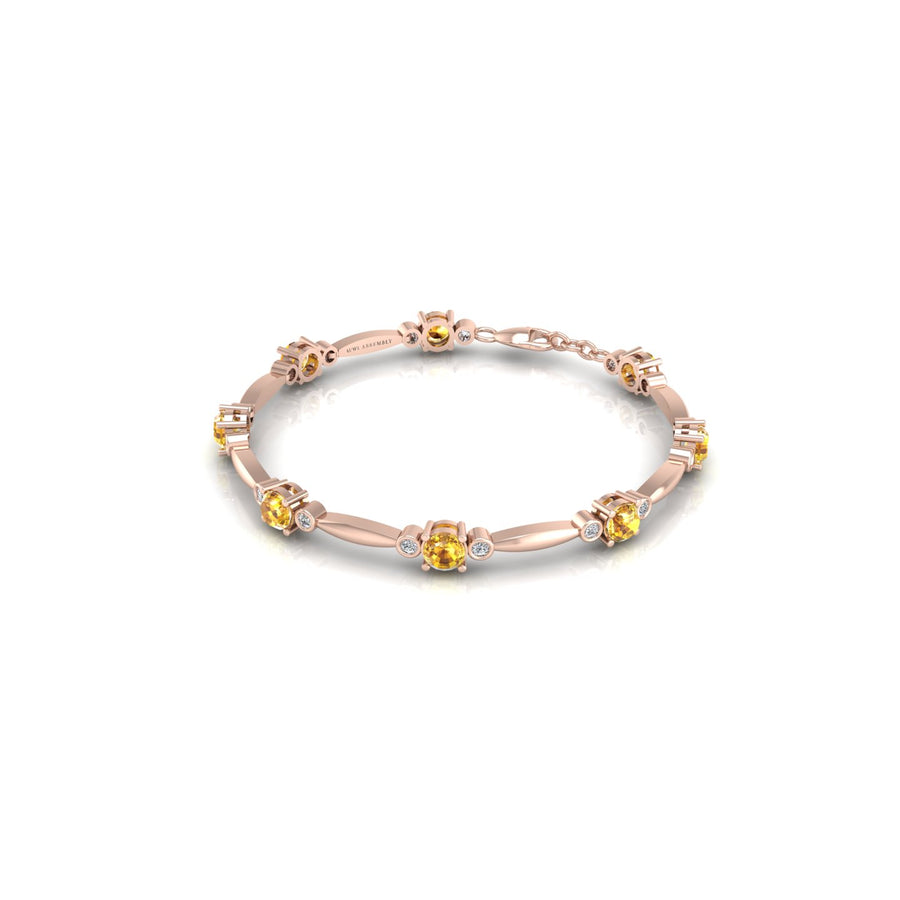 18k rose gold Zodiac birthstone bracelet with yellow sapphire gemstone, designed for women, perfect astrology jewelry from Celestial Vibe collection