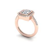 Diamond Halo Ring in Emerald Cut 18k rose gold, Zodiac Birthstone Ring, designed for women, perfect astrology jewelry from Celestial Vibe collection at AUWL Assembly