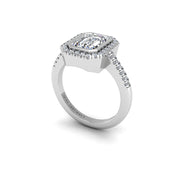 Diamond Halo Ring in Emerald Cut 18k white gold, Zodiac Birthstone Ring, designed for women, perfect astrology jewelry from Celestial Vibe collection at AUWL Assembly
