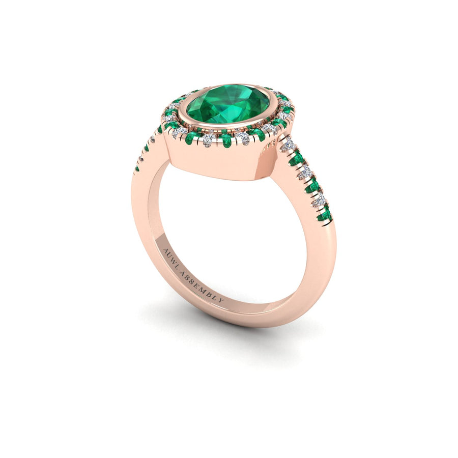 Emerald Halo Ring in Oval Cut 18k white gold, Zodiac Birthstone Ring, designed for women, perfect astrology jewelry from Celestial Vibe collection at AUWL Assembly