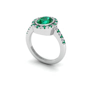 Emerald Halo Ring in Oval Cut 18k white gold, Zodiac Birthstone Ring, designed for women, perfect astrology jewelry from Celestial Vibe collection at AUWL Assembly