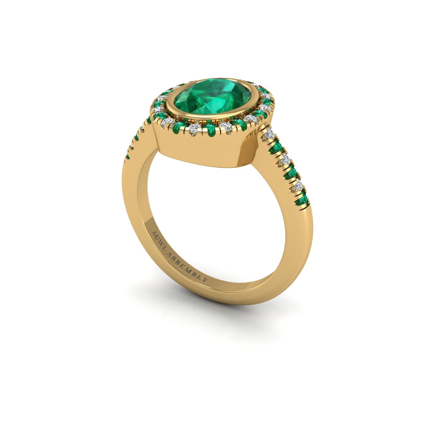 Emerald Halo Ring in Oval Cut 18k yellow gold, Zodiac Birthstone Ring, designed for women, perfect astrology jewelry from Celestial Vibe collection at AUWL Assembly