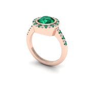 Emerald Halo Ring in Round Cut 18k rose gold, Zodiac Birthstone Ring, designed for women, perfect astrology jewelry from Celestial Vibe collection at AUWL Assembly