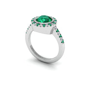 Emerald Halo Ring in Round Cut 18k white gold, Zodiac Birthstone Ring, designed for women, perfect astrology jewelry from Celestial Vibe collection at AUWL Assembly